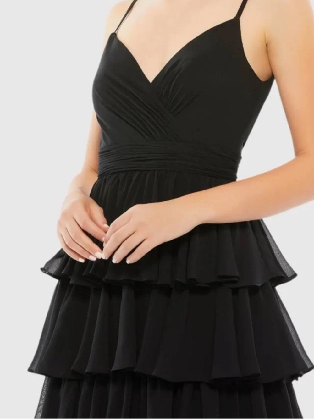 Black Layered Spaghetti-Strap Dress MAC Duggal IEENA 8 NWT - Picture 3 of 6